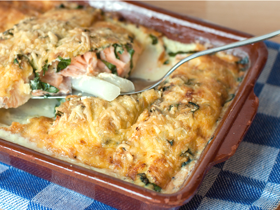 Gegratineerde asperges met Zalm